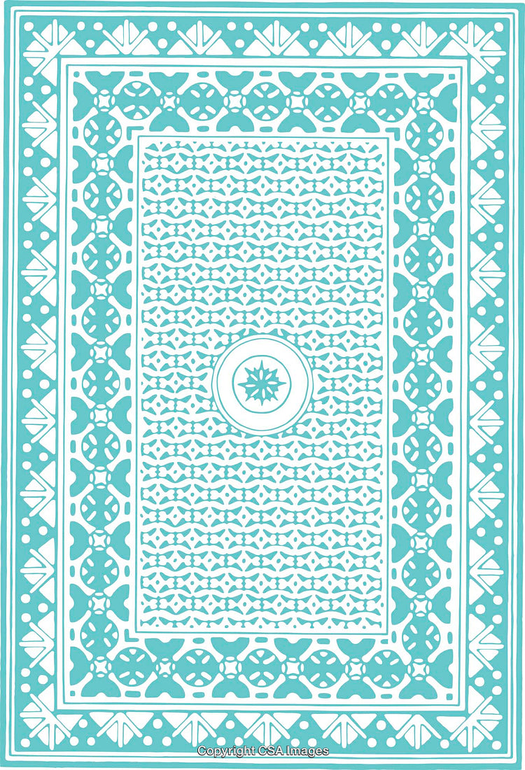 Intricate Geometric Pattern in Blue and White Design with Central Detail