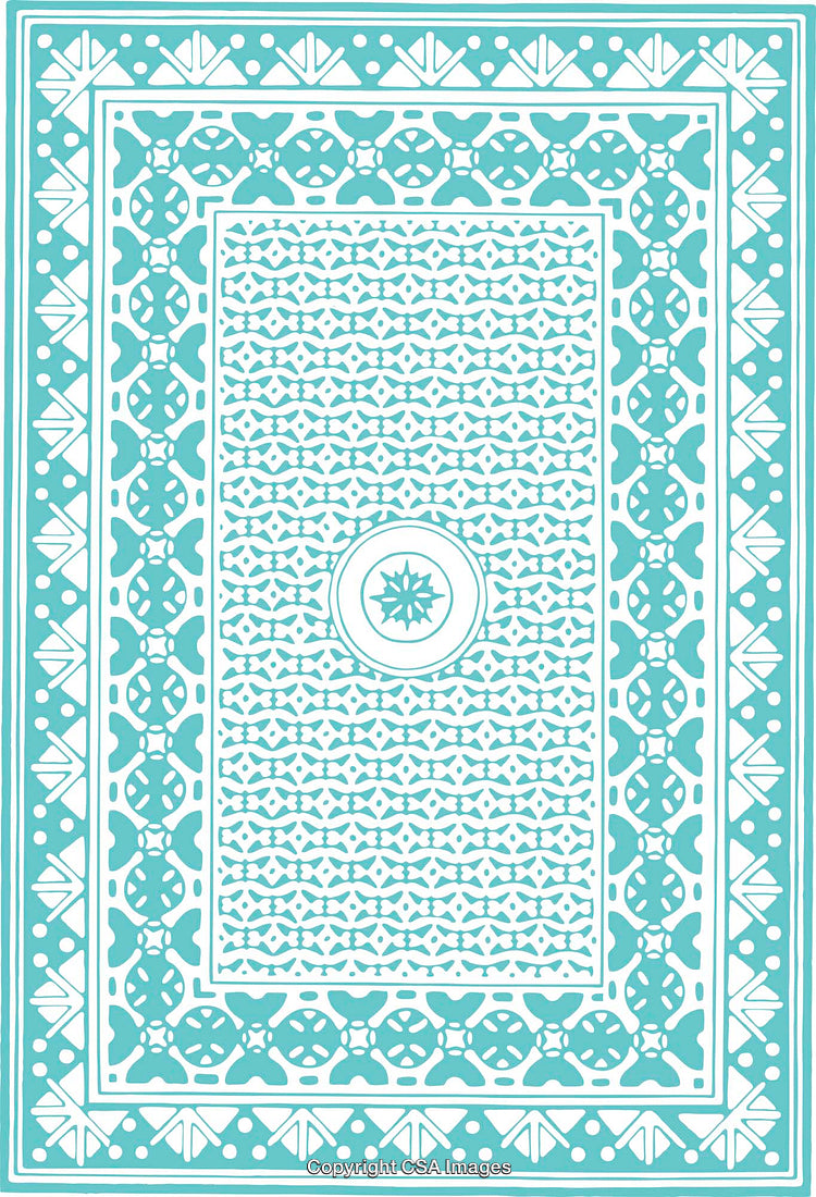 Intricate Geometric Pattern in Blue and White Design with Central Detail