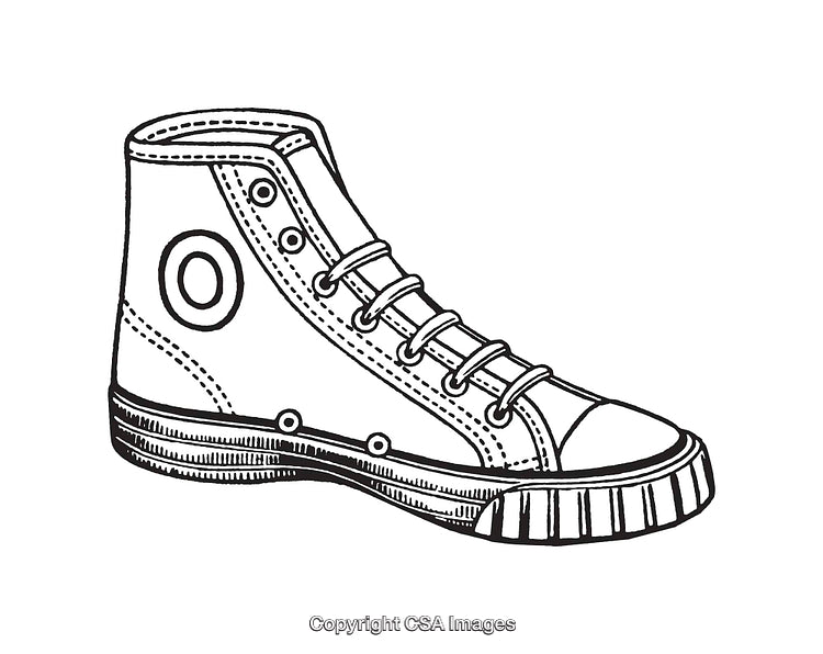 Black and White Line Art Illustration of a Classic High-Top Sneaker