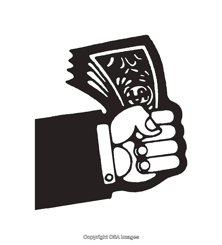 Monochrome Line Art Depicting a Hand Holding Folded Cash