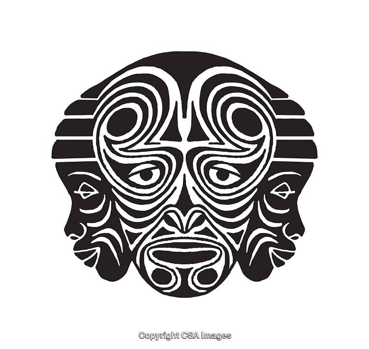 Abstract Tribal-Inspired Black and White Line Art Design with Symmetry