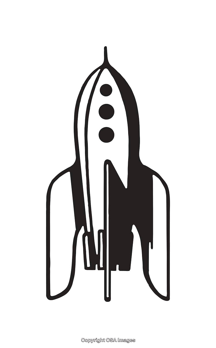 Abstract Black and White Rocket Ship Line Art Drawing
