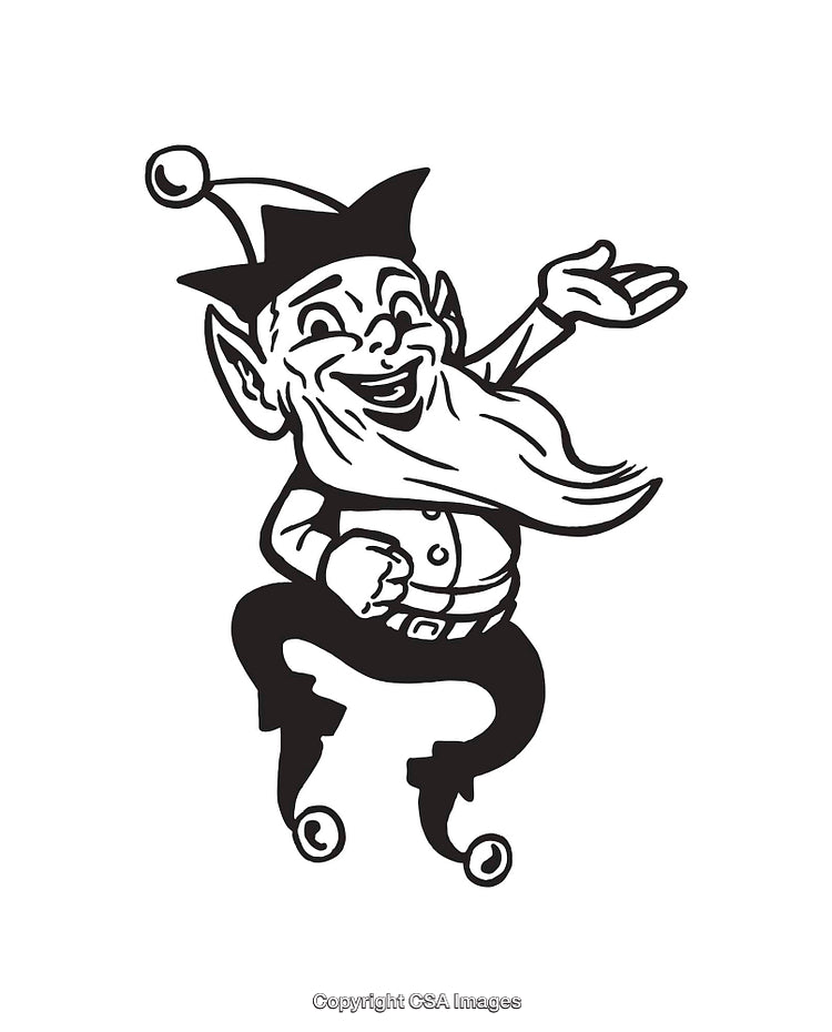 Cheerful Elf Line Art Illustration in Playful Holiday Design