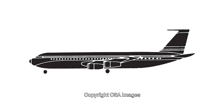 Black and White Line Art Illustration of a Commercial Passenger Airplane