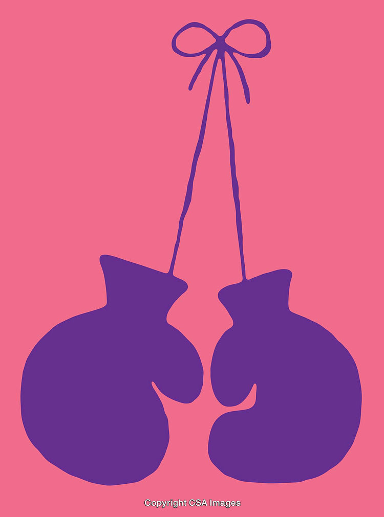 Minimalist Illustration of Purple Boxing Gloves on Pink Background
