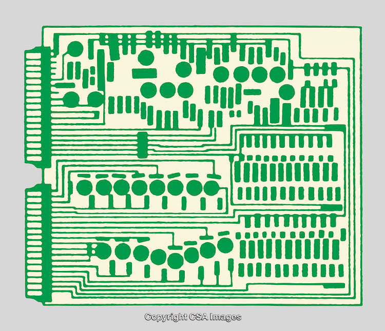 Stylized Green Circuit Board Line Art on a Gray Background