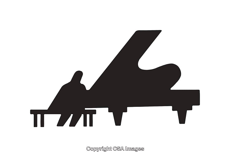 Silhouette of a Person Sitting at a Grand Piano