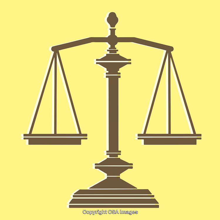 Scales of Justice Illustration on Yellow Background in Modern Style