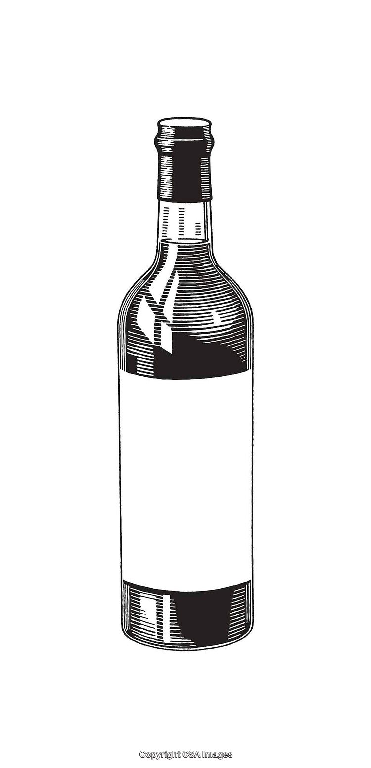 Detailed Line Art Illustration of a Wine Bottle with Blank Label