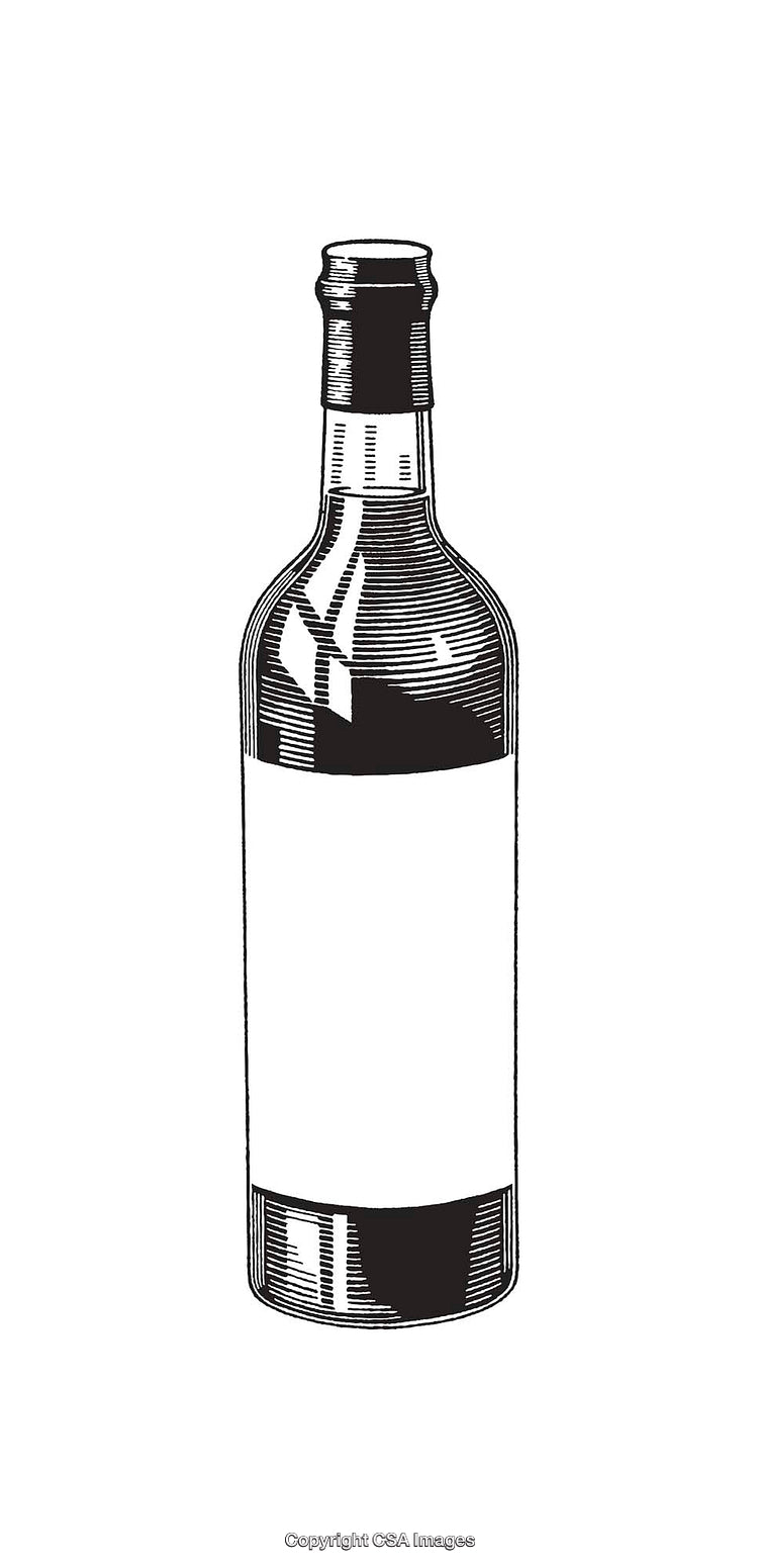 Detailed Line Art Illustration of a Wine Bottle with Blank Label
