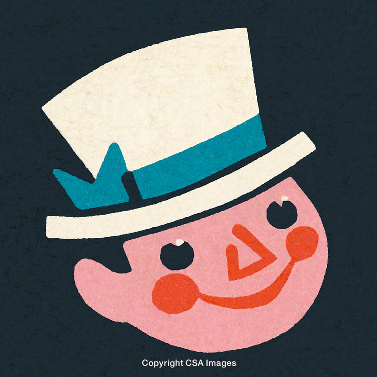 Playful Illustration of a Smiling Face Wearing a Stylish Hat in Bright Colors