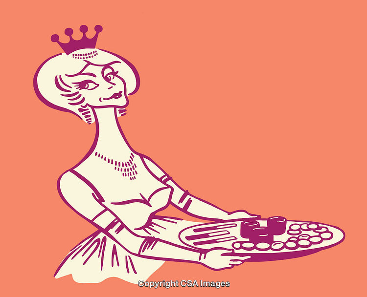 Retro Illustration of a Royal Lady Holding a Food Tray Elegantly
