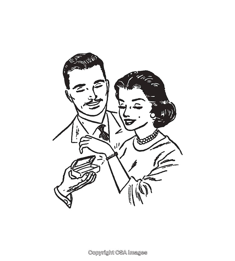 Retro Style Couple in a Romantic Gift Exchange Illustration