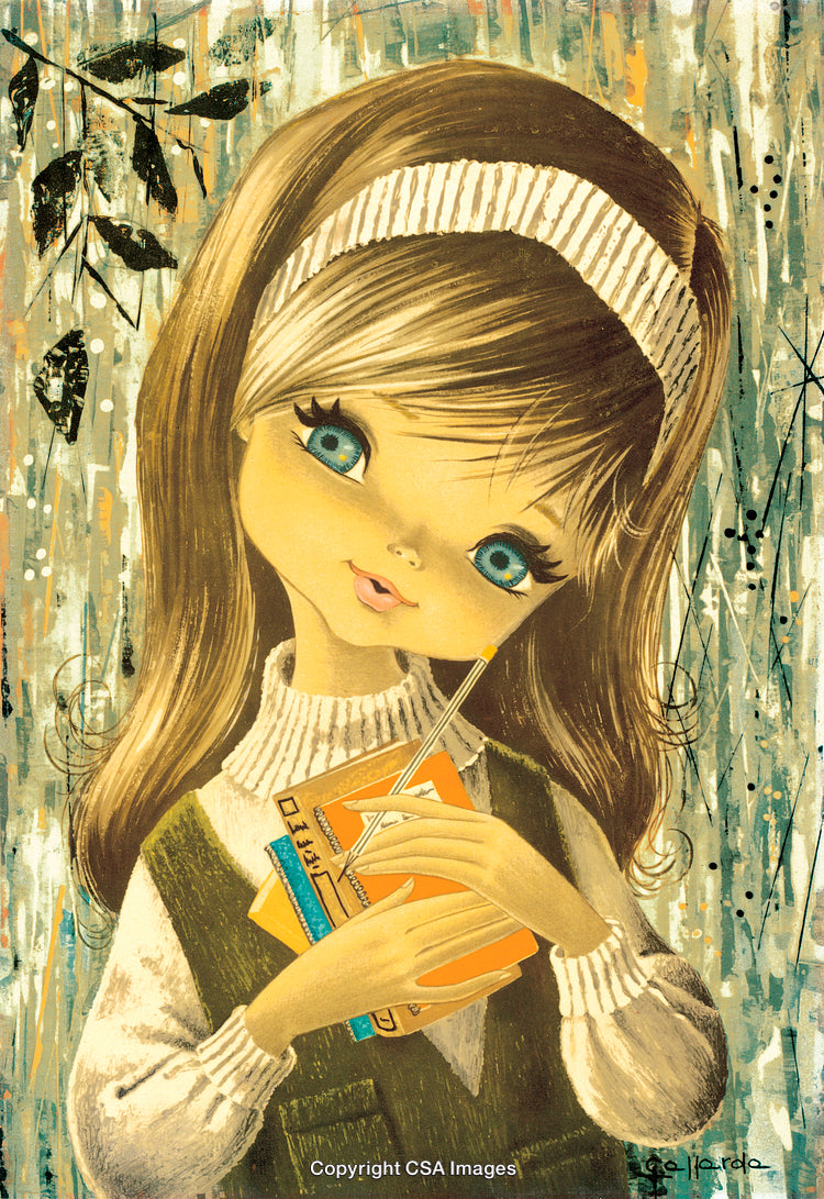 Charming Illustration of a Girl Holding Books with a Warm Expression