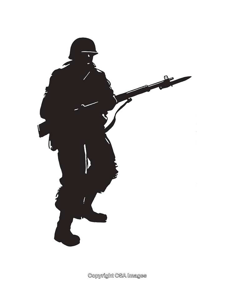 Silhouette of a Historical Soldier Holding a Weapon in Action