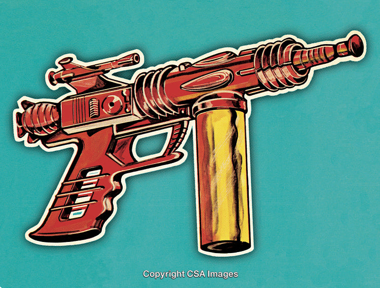 Retro Red Ray Gun Illustration on a Vibrant Blue Background