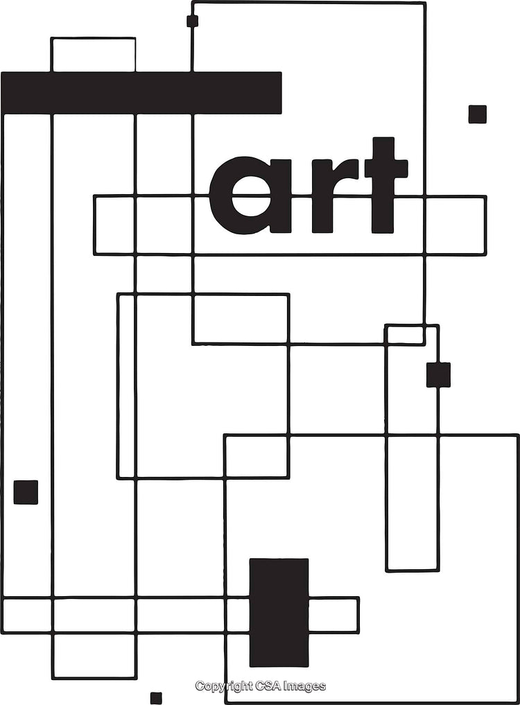 Abstract Black and White Geometric Artwork with Bold Typography