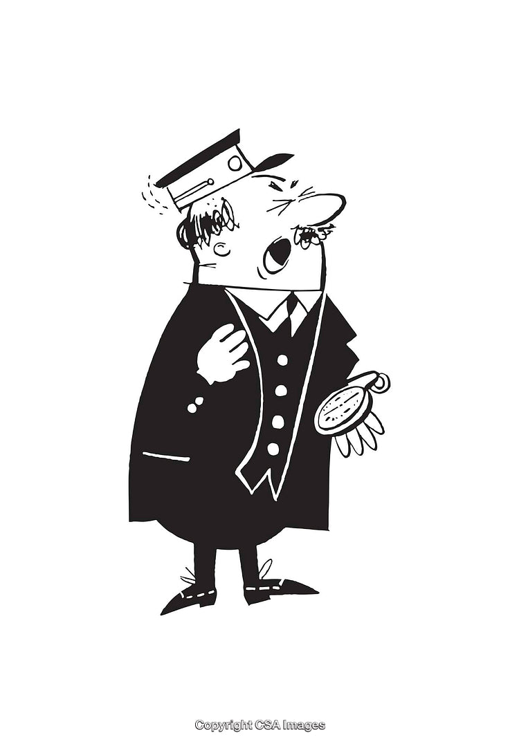 Cartoon Illustration of a Person Holding a Stopwatch in Black and White