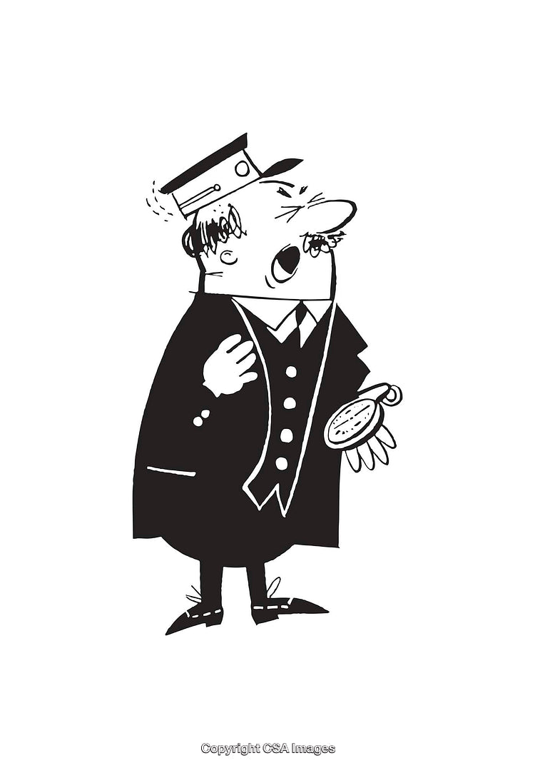 Cartoon Illustration of a Person Holding a Stopwatch in Black and White