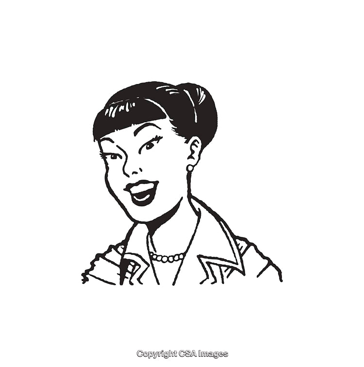 Retro-Inspired Black and White Artwork of a Smiling Woman