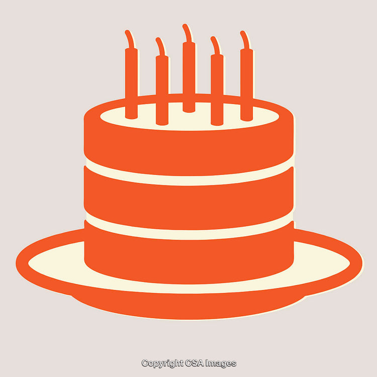 Stylized Illustration of an Orange Birthday Cake with Candles