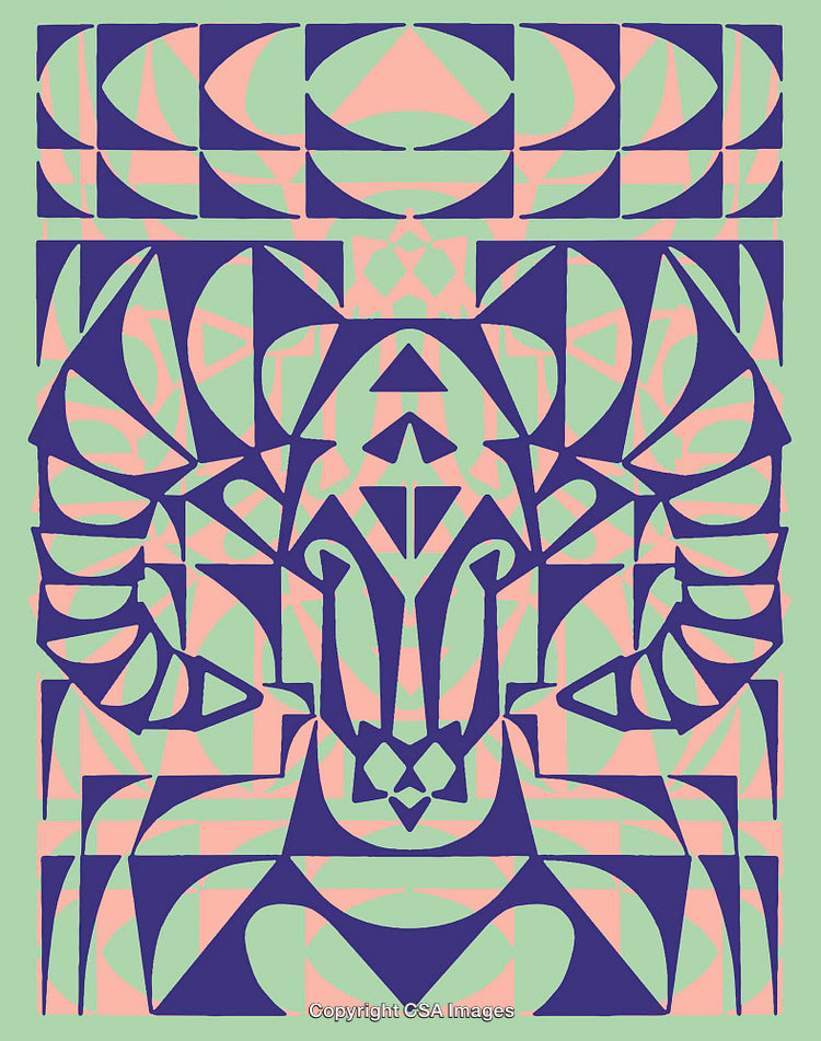Stylized Geometric Illustration of a Ram Head Design in Bright Abstract Colors