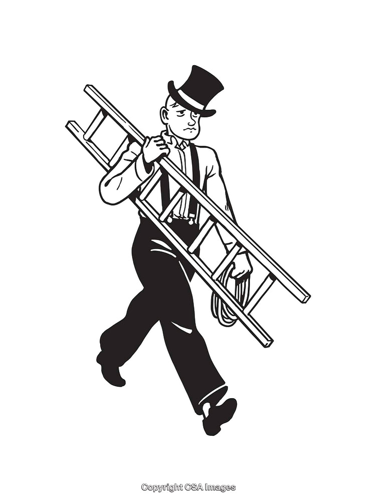 Elegant Line Art Illustration of a Man Holding a Ladder