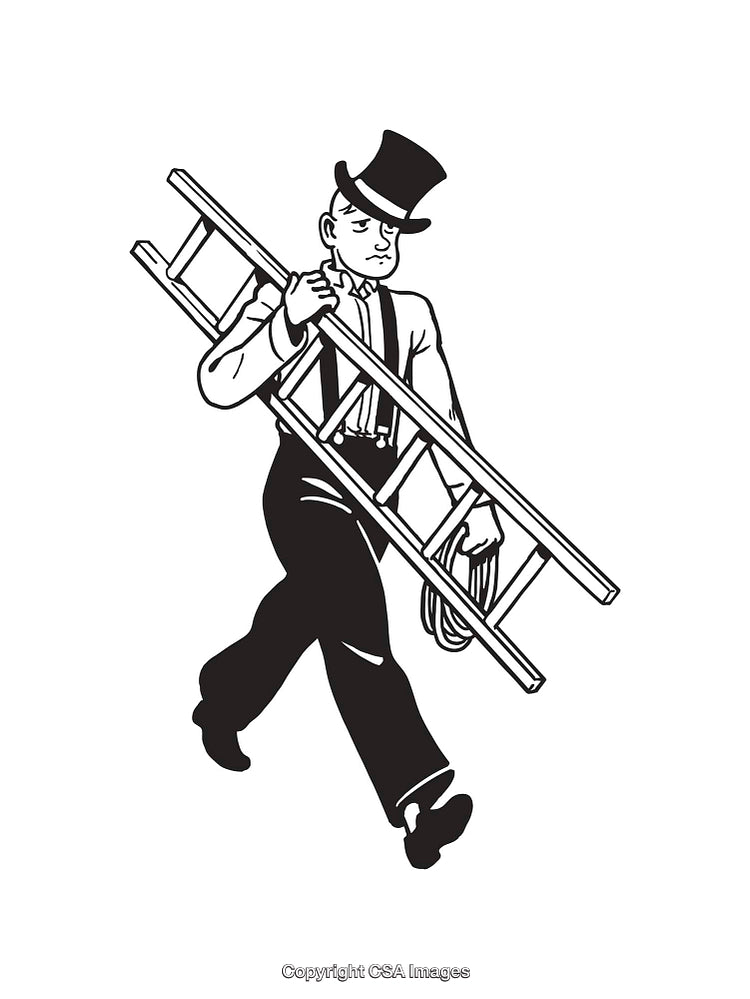 Elegant Line Art Illustration of a Man Holding a Ladder
