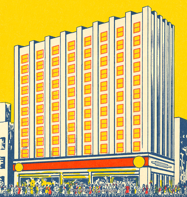 Illustrated Urban Building With Pop Art Influences and a Yellow Background
