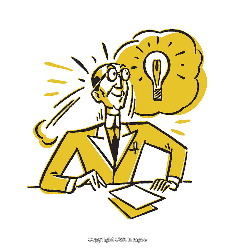 Illustration of Happy Man With a Light Bulb Symbolizing a Creative Idea