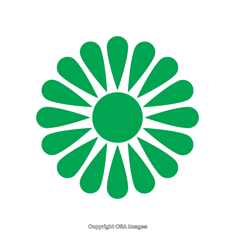 Green Flower Symbol with Circular Symmetric Design on White