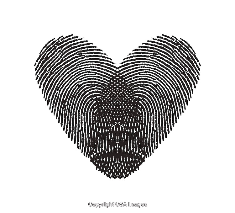 Black and White Illustration of a Heart-Shaped Fingerprint Design