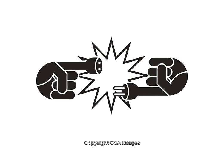 Black And White Illustration of Plug and Socket With Electrical Spark