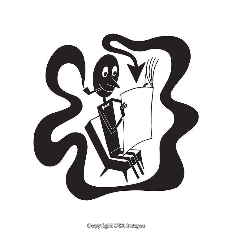 Retro Style Illustration of a Businessman Reading With Artistic Decor
