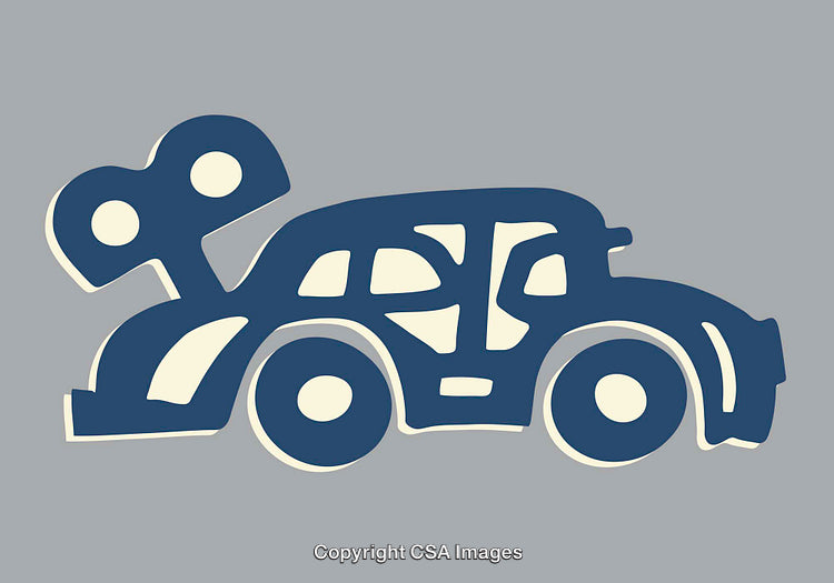 Vintage Wind-Up Toy Car Rendered in Artistic Two-Tone Style