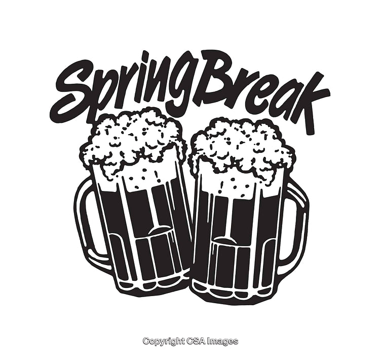 Black And White Line Art Illustration of Two Beer Mugs for Spring Break