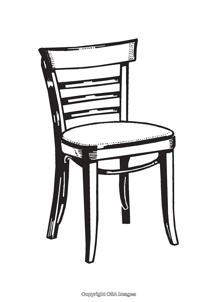 Black and White Line Art Illustration of a Wooden Chair
