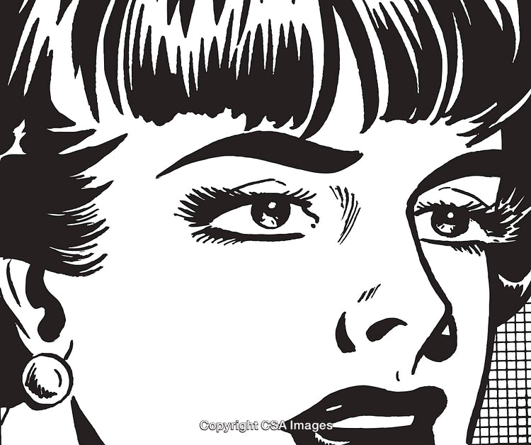 Vintage Black and White Pop Art Illustration of a Woman's Face