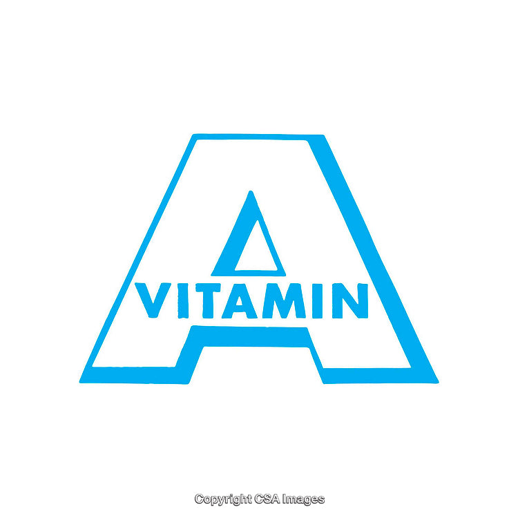 Vitamin A Icon in Bold Blue Outline Typography on White Background