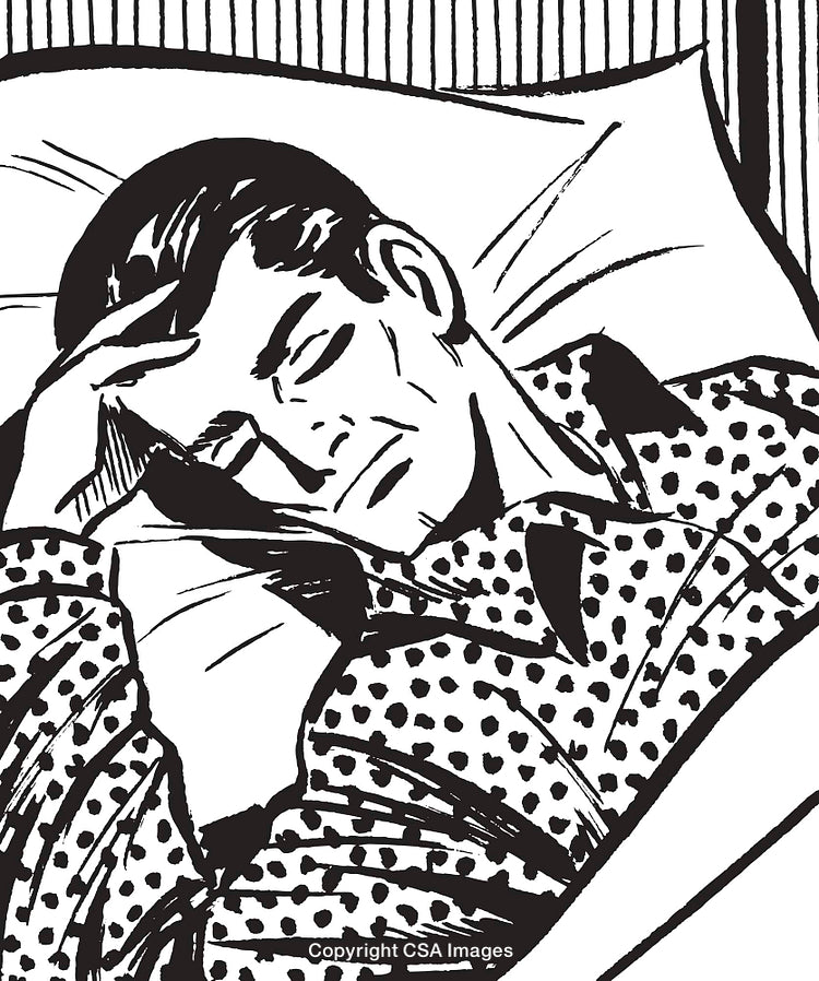 Retro Illustration of a Man Sleeping Peacefully in Bed