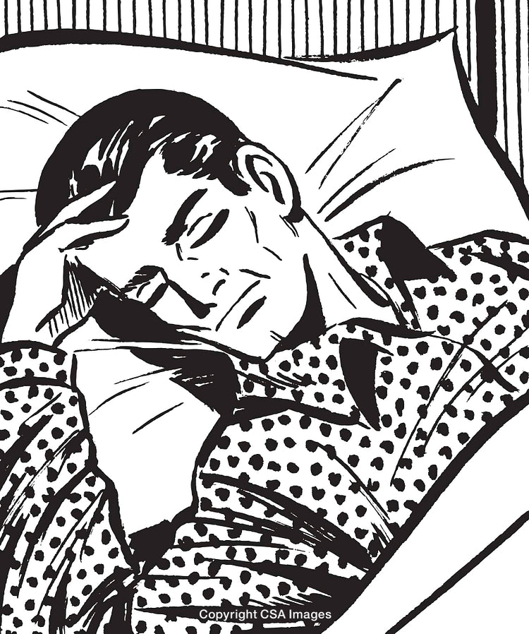 Retro Illustration of a Man Sleeping Peacefully in Bed