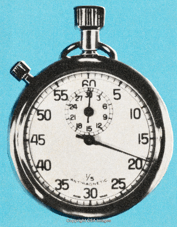 Vintage Stopwatch on Vibrant Blue Background in Dot Screen Style