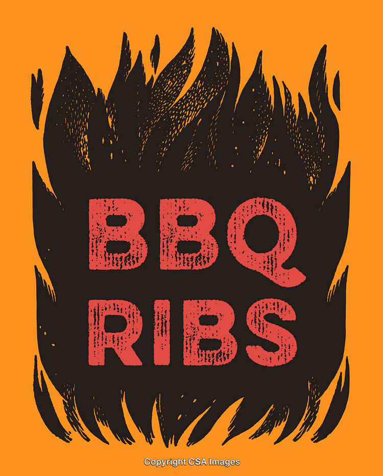 Illustrative BBQ Ribs Text Design on a Bright Orange Background