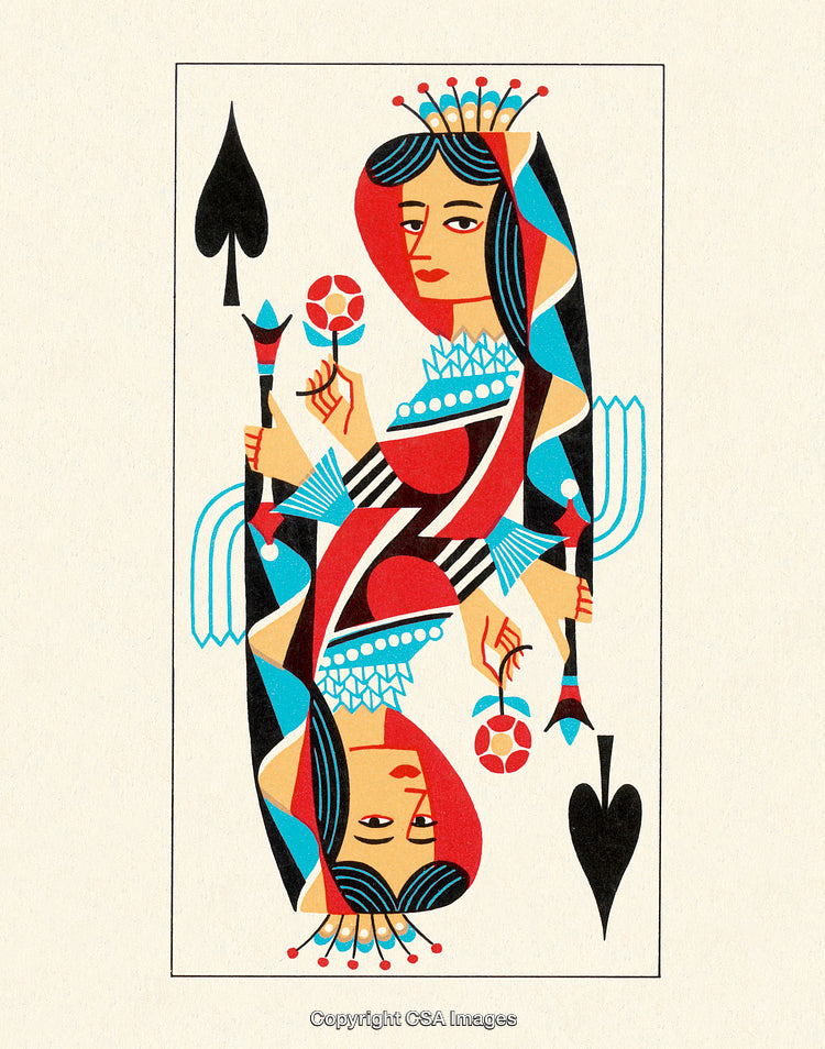 Queen of Spades Illustrated in Modern Playing Card Style