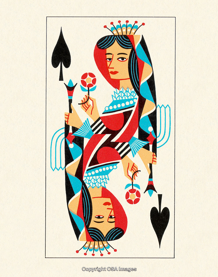 Queen of Spades Illustrated in Modern Playing Card Style
