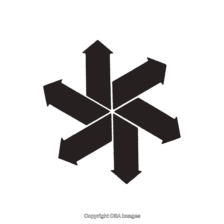 Black and White Six-Arrow Abstract Directional Symbol