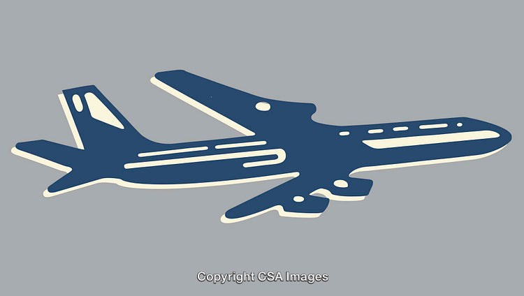 Blue and White Airplane Silhouette on a Grey Background