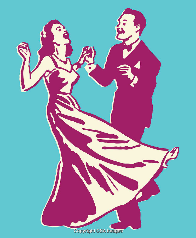 Retro Style Dancing Couple in Vibrant Line Art Illustration