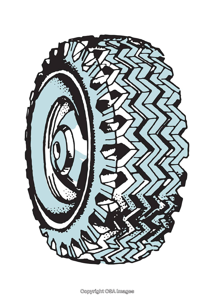 Bold Illustration of a Rugged Off-Road Tire on White Background