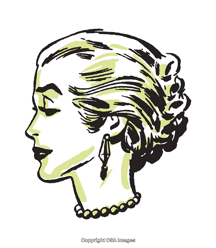 Elegant Vintage Portrait of a Woman in Side View, Retro Illustration